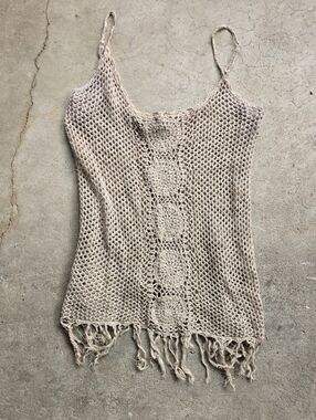 Vintage Y2K I.N Crochet Knit Tank Top Beachy Fringe Women MIn good vintage con